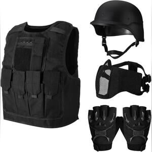 NEW Cuffbow 4 Pack Technical Vest Helmet Gloves Mask Set Paintball Set, Black